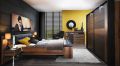 Łóżko sypialniane z tapicerowanym wezgłowiem i szafkami nocnymi bellevue 161